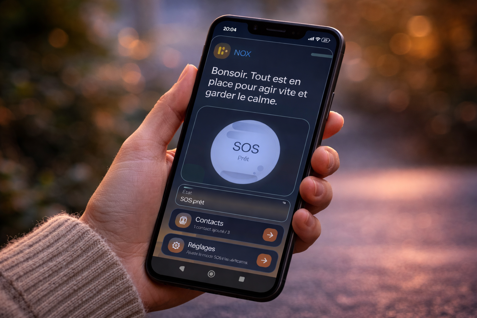 Personne marchant en ville en début de soirée